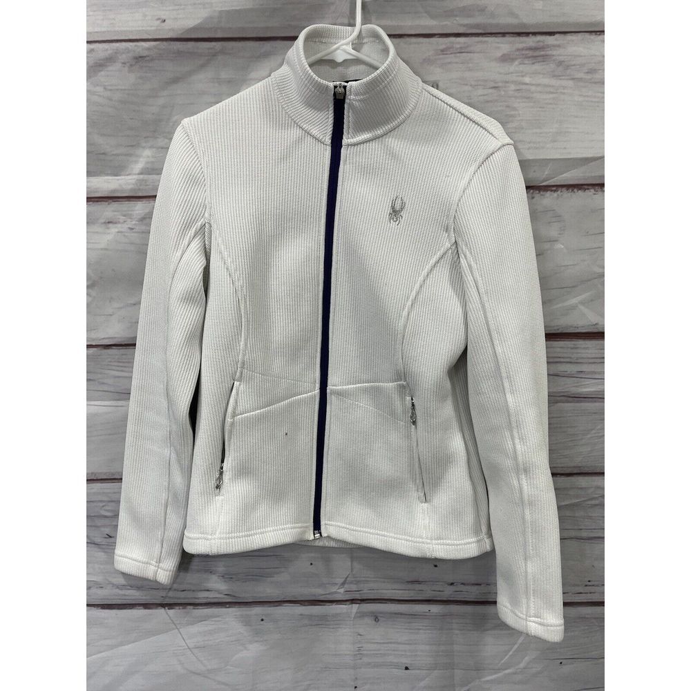Spyder Core Sweater Womens Color White Long Sleeve Full Zip Up Logo Pockets